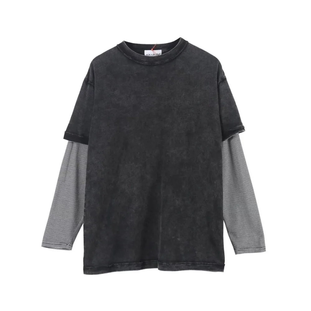 ASKYURSELF TWOINONE L/S длинная футболка, футболка для мужчин и женщин, 1:1, высокое качество, Ретро стиль, стирается, старый, длинный рукав, ASKYURSELF, футболки