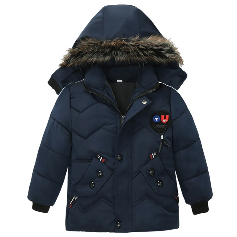 Royal blue Зимнее Модное детское пальто плотное простое теплое хлопковое пальто для маленьких мальчиков 2-5 лет детская одежда - Цвет: Royal blue