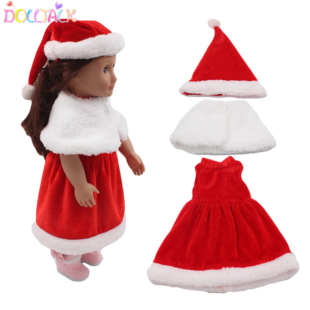 Christmas Baby New Born Girl Doll Dress Set With Shawl Red Cute Doll
