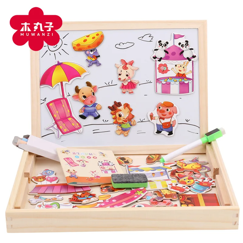 

Educational Toy Magnetic Chinese Zodiac Cartoon GIRL'S Replaceable Joypin Drawing Board CHILDREN'S Puzzle Make-up