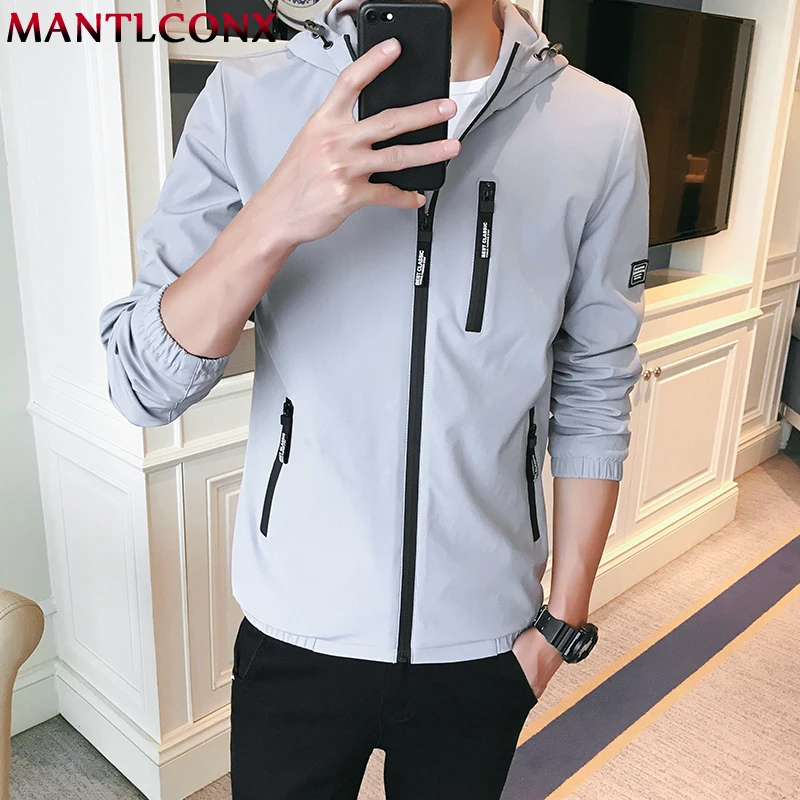 Mens Clothing Pocket Spring Slim-Fit MANTLCONX Outwear Hooded Zipper Autumn Men Young
