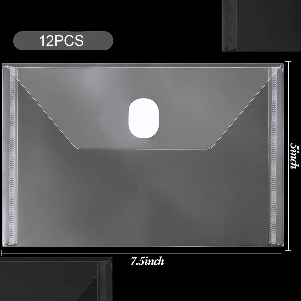 12PCS/Set 14x19 CM Clear Plastic Small Envelopes with Hook & Pocket Folders