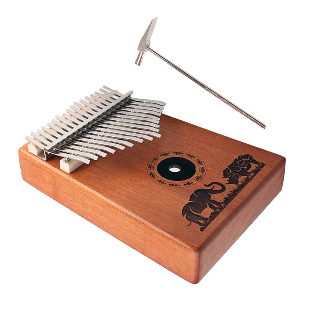 17Keys Mahogany Kalimba Mbira Natural Calimba Tuning Tool Accessory for Musical Parts 7.2x5.18x1.38inch