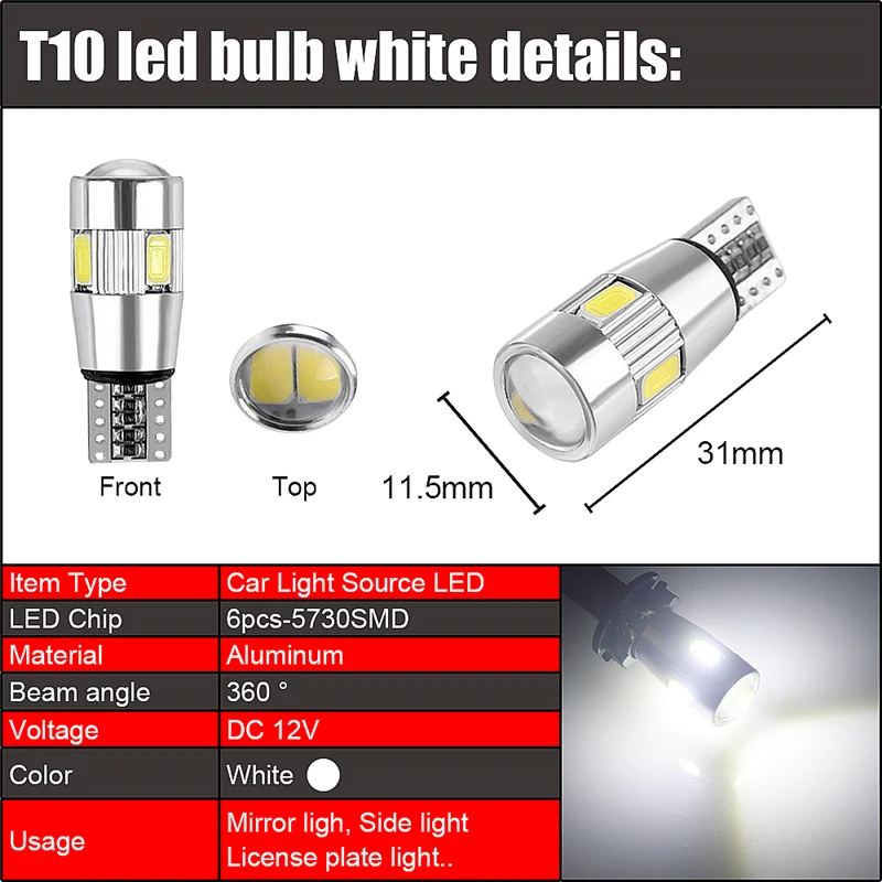 100x автомобильный светильник T10 светодиодный W5W Luces светодиодный s Para Авто укрыты внутренной сводной светильник s 168 6 5630 Светодиодный Боковой парковки авто габаритный фонарь объектива 12V
