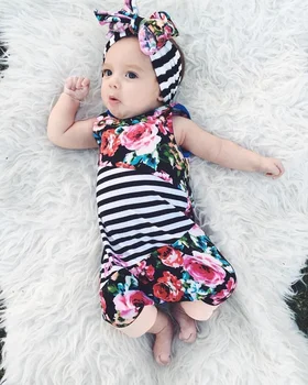 

2020 Cute Floral Romper 2pcs Baby Girls Clothes Jumpsuit Romper+Headband 0-12M Age Infant Toddler Newborn Outfits Set Hot Sale