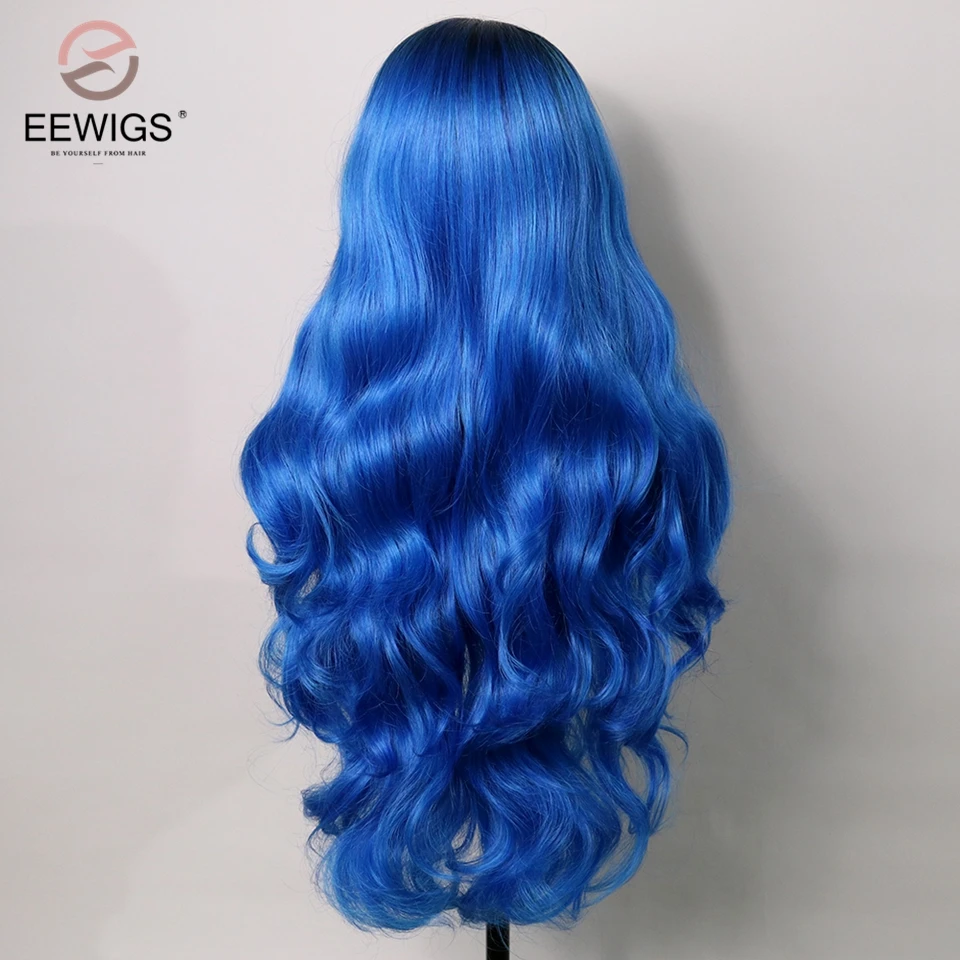 EEWIGS парик Голубой с эффектом омбре высокая плотность синтетический термостойкий парик Синтетические волосы на кружеве парик 13x4 бесклеевой Косплэй парики для чернокожих Для женщин