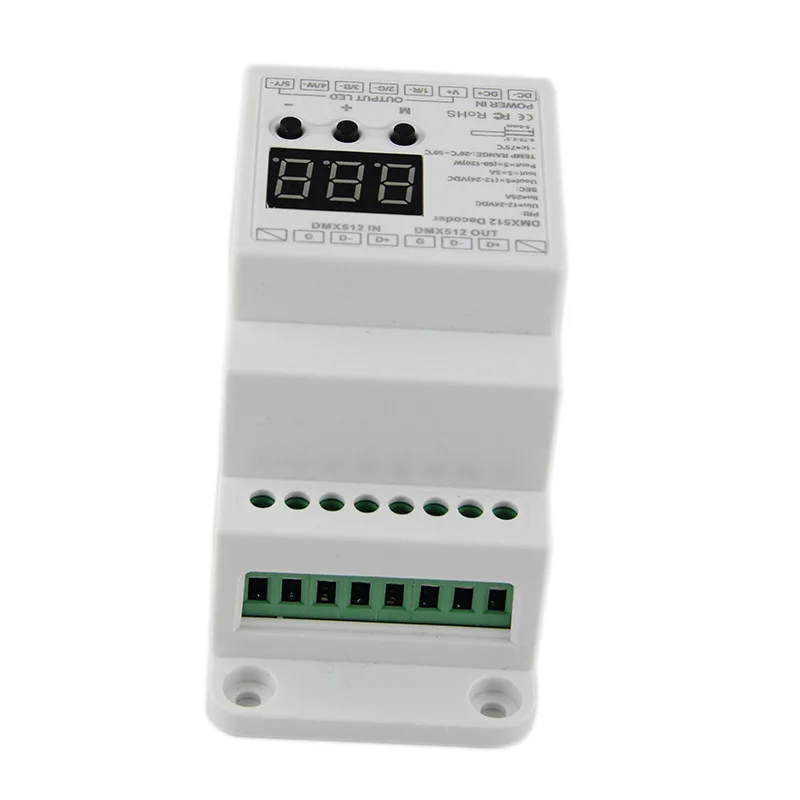 

BC-835-DIN DC12-24V input 5A*5CH output, DIN Rail 5CH CV PWM DMX512/1990 Decoder controller for led strip light lamp