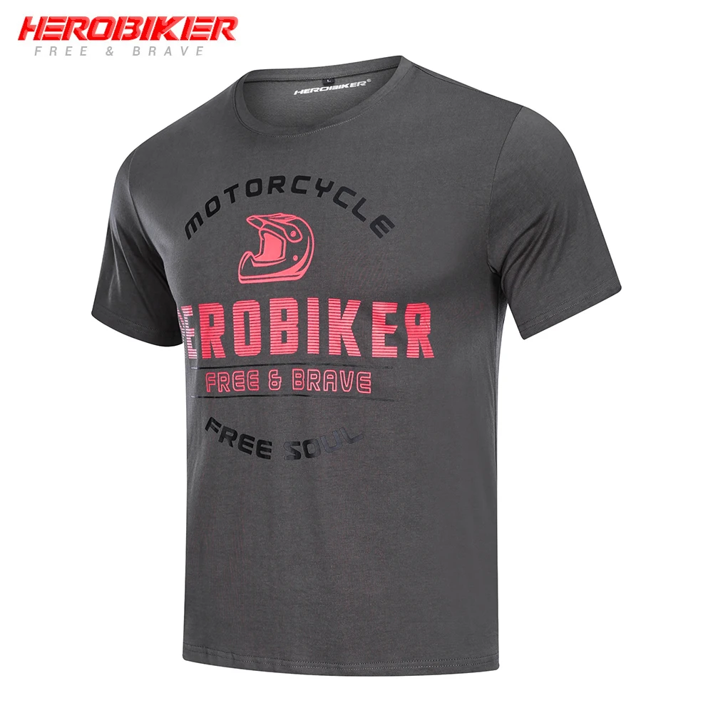 HEROBIKER футболка для мотоцикла Летняя мужская футболка для мотогонок короткая футболка для мотокросса Спортивная футболка модная быстросохнущая футболка - Цвет: HTS-001GY