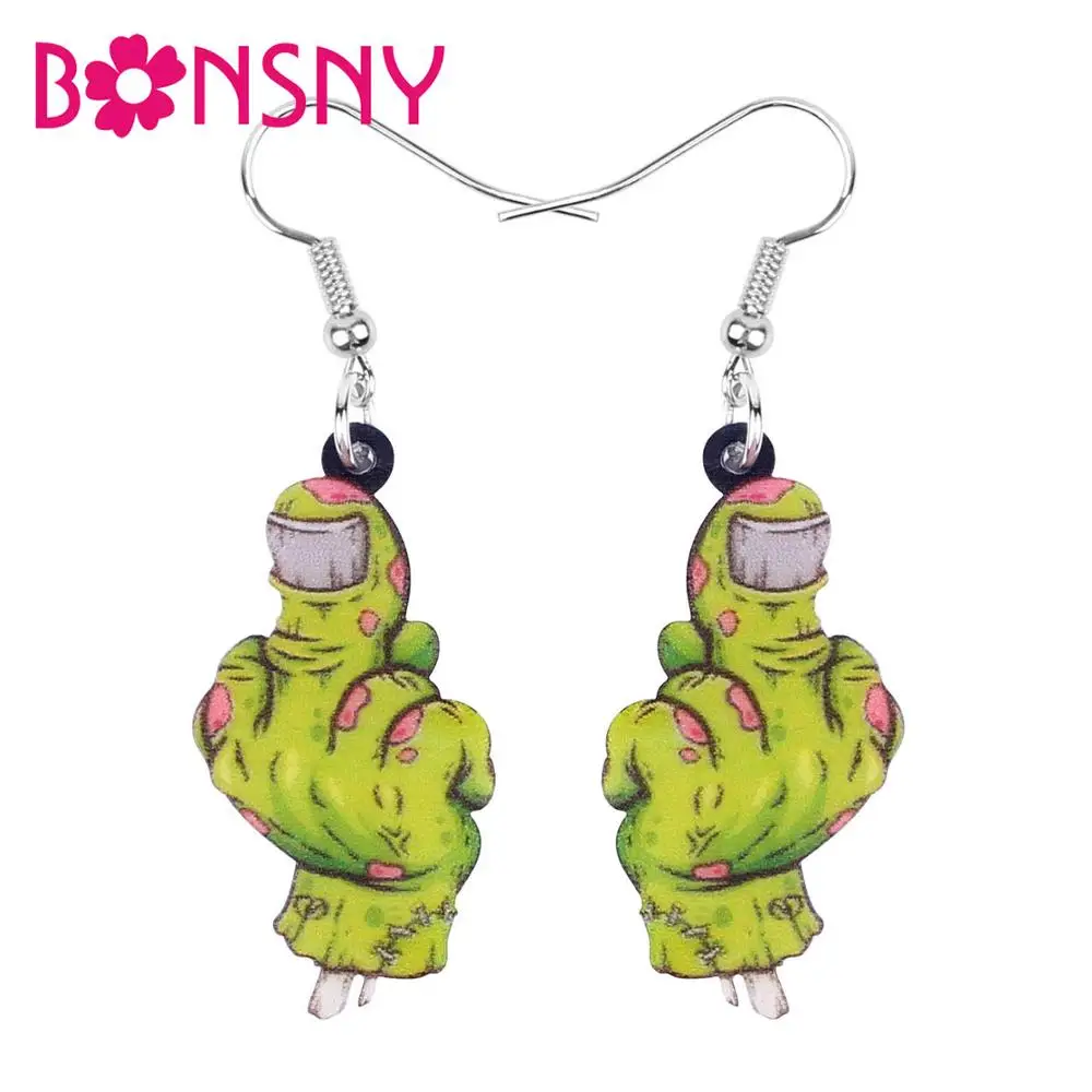 Bonsny акриловые серьги подвески в форме капли для Хэллоуина аниме ужас зомби палец