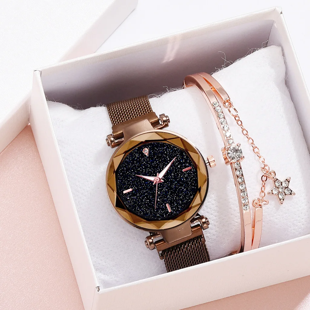 Женские часы и браслет, набор, звездное небо, женские часы, кварцевый магнитный ремешок, дамские декоративные часы с бриллиантами, Zegarek Damski - Color: CX