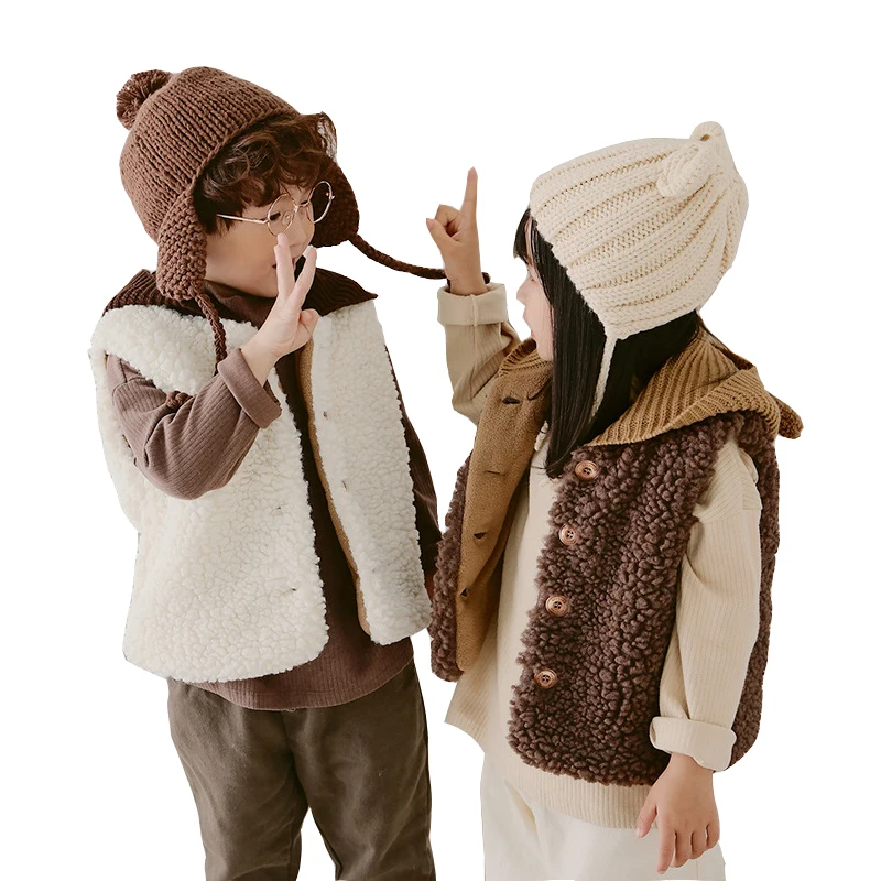 

Kids Vest new baby infants in the fall and winter of down vests lambs wool cotton hooded male girl Kids Vest 2-5 years old