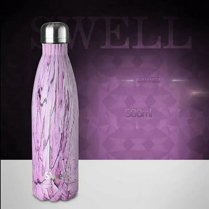 Purple 500 мл мраморная вакуумная фляжка Edelstahl Trinkflasche Becher Doublelayer isolierte термо переносная Спортивная бутылка кружка - Цвет: Purple