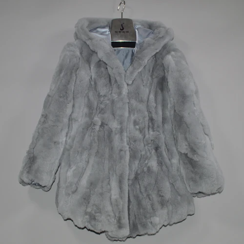 dark gray Дамская новая зимняя длинная стильная настоящая Меховая куртка рекс меховой капюшон Женская Шуба из кролика Рекс натуральный мех кролика рекс с капюшоном пальто - Цвет: dark gray