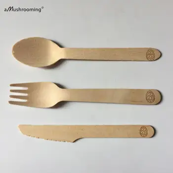 

25pcs Personalized Wooden Cutlery Biodegradable Spoons Forks Knives Birchwood Party Tableware set Easter Party Decoration