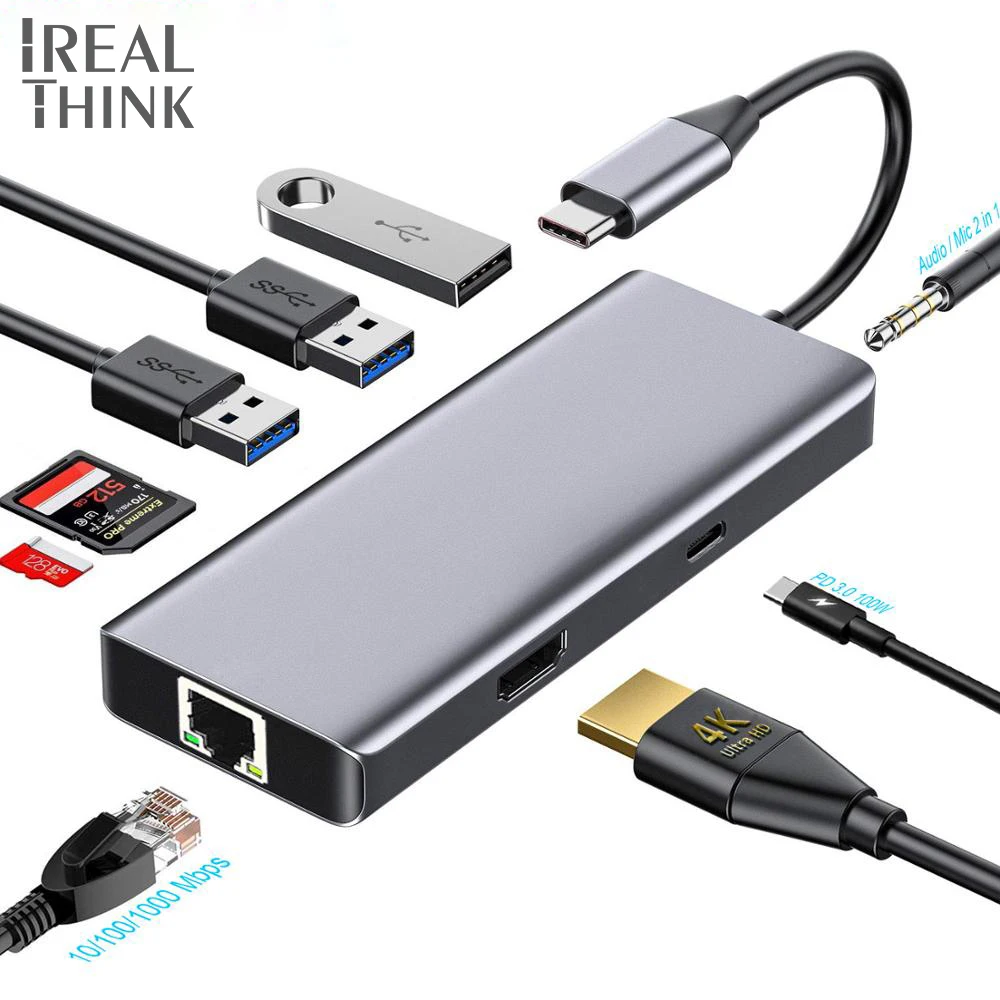 IREALTHINK usb type-C концентратор HDMI/RJ45 адаптер Macbook Pro Аксессуары док-станция USB-C type C 3,1 сплиттер usb-хаб