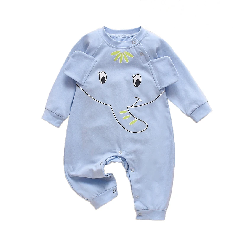 sky blue Одежда для новорожденных мальчиков; комбинезоны; хлопковые весенние комбинезоны со слоном для маленьких девочек; Одежда для новорожденных с длинными рукавами и героями мультфильмов - Цвет: sky blue