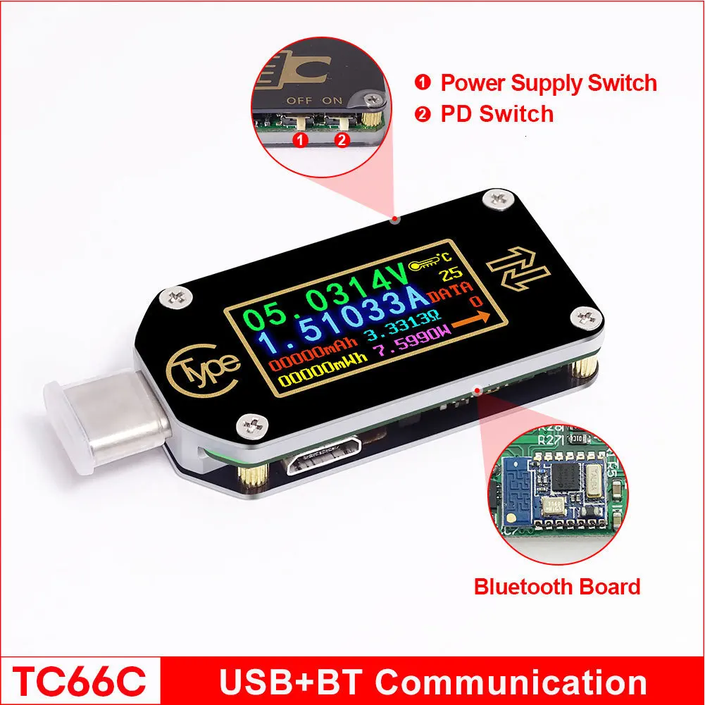 TC66/TC66C тип-c PD триггер USB-C Вольтметр Амперметр Напряжение 2 способ измеритель тока мультиметр PD зарядное устройство батарея USB Тестер