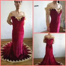 robe de soiree бордовые бархатные вечерние платья русалки с длинными рукавами и золотым кружево с аппликацией и бисером вечерние платья