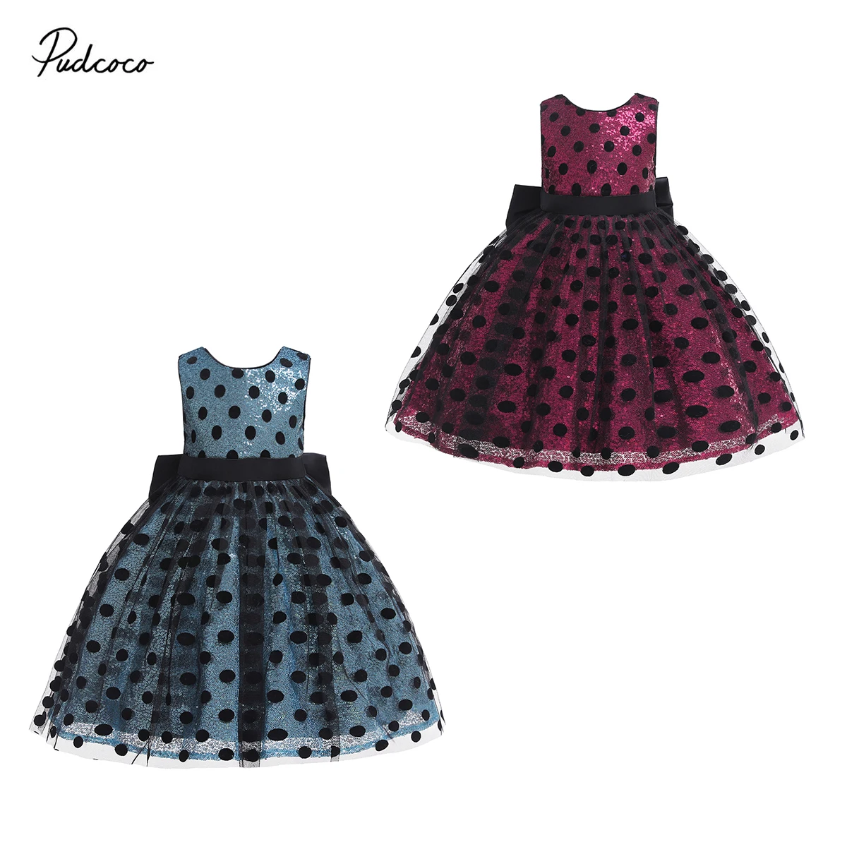 

2019 Brand Formal Princes Dress For Girls Kid Baby Dot Tulle Sleeveless Bowknot Sequins Tutu Party Pegeant Bridesmaid Dress 1-6Y