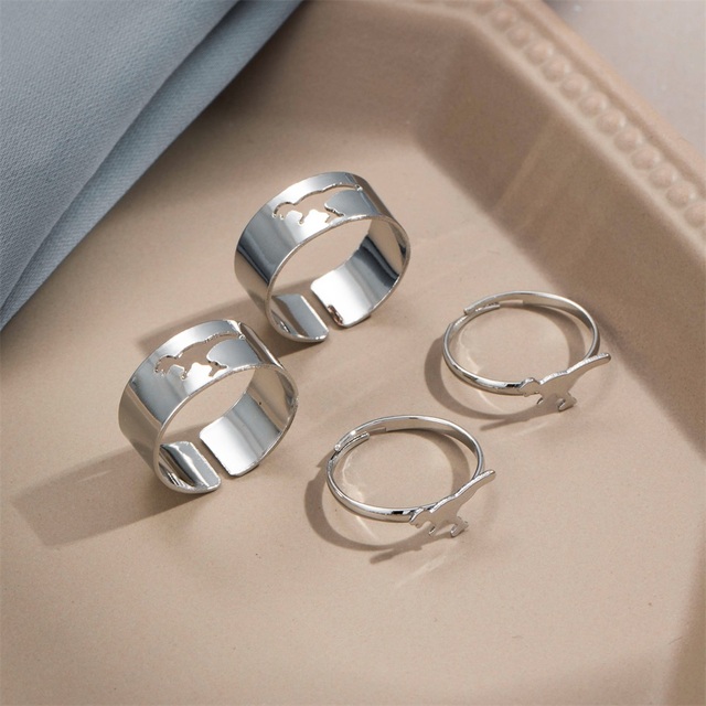 Silver Color Dinosaur Rings For Women Men Lover Couple Rings Set Friendship Engagement Wedding Open Rings 2021 Jewelry