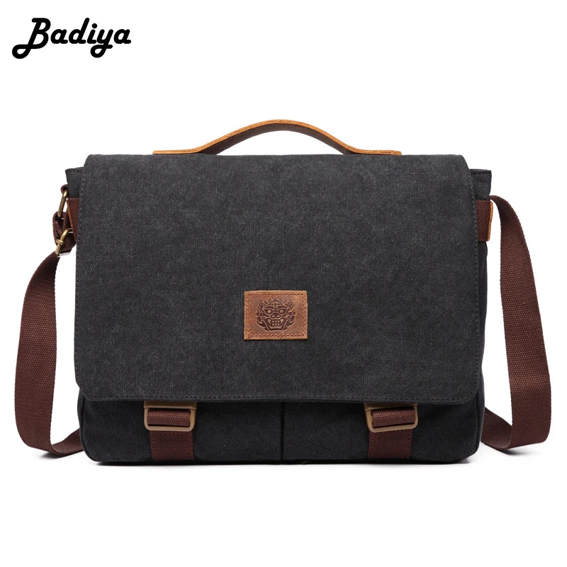 

Vintage Men Shoulder Bag Crazy Horse Hide Canvas Laptop Handbag Briefcases for Travel Messenger Bag Casual Male Crossbody Bag