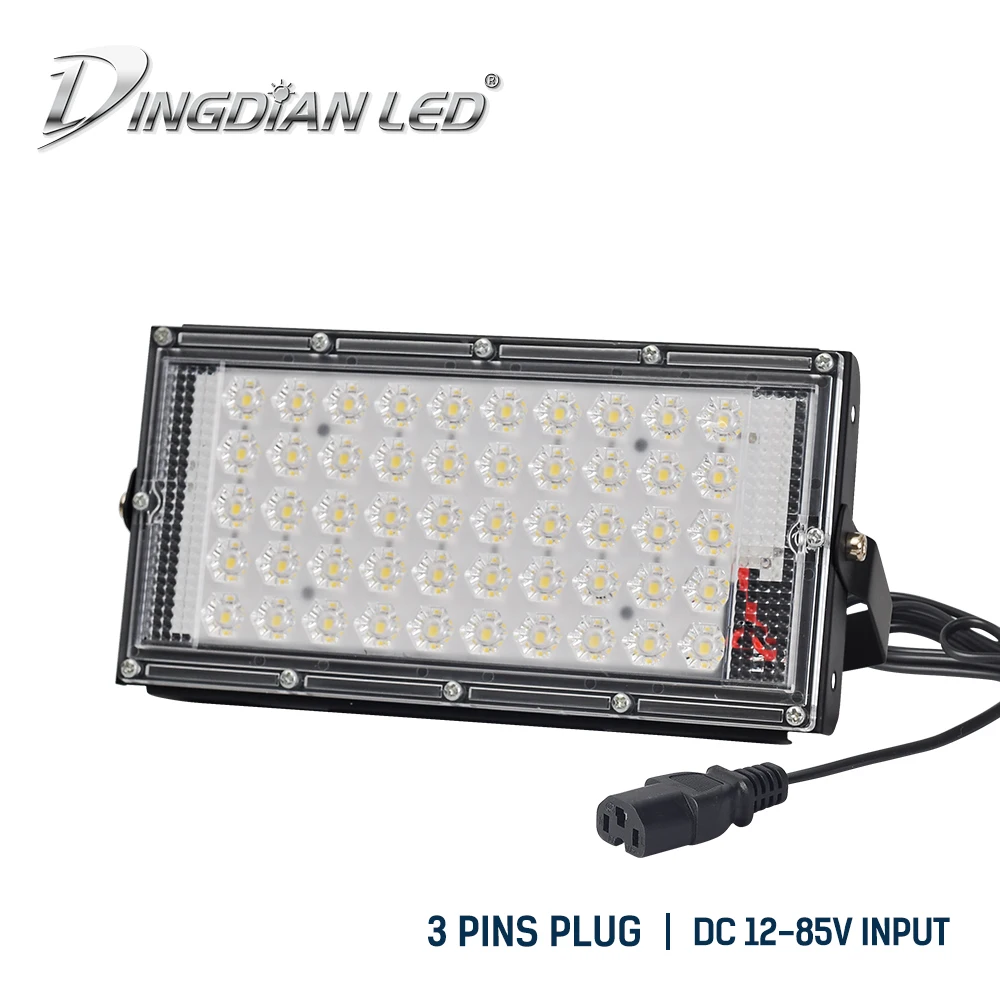 

Led Flood Lights 50W DC12-85V LED Outdoor Lighting Spotlights Camping Lamp Industry Light 3 Pin Plug Night Market Sporting Lamp
