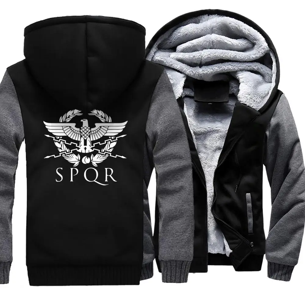 Winter Thicken Hoodies Men SPQR Roman Gladiator Imperial Golden Eagle Printed Homme Hooded Sweatshirts Casual Harajuku Male Tops