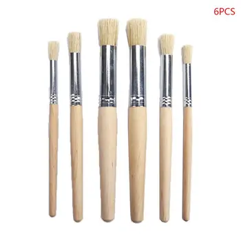 

6pcs/set Watercolor Acrylic Painting Stencil Brush Different Size Wooden Handle