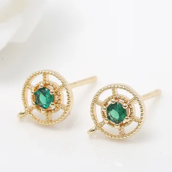 

4PCS 8x10MM Hole 1MM 24K Gold Color Brass with Zircon Round Stud Earrings High Quality Diy Jewelry Findings Accessories