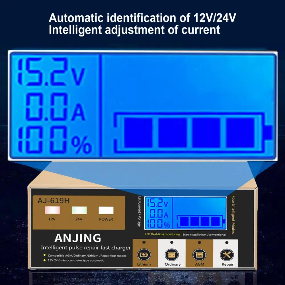 Professional Car Battery Charger Large Screen 3-Function Battery Maintainer 12V 24V Motorcycle Storage Charger for Car