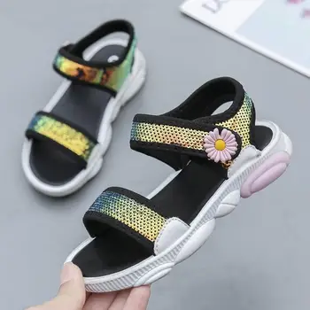 

Girls sandals 2020 Summer Star Sequins princess Kids Sports Shoes Comfort Open Toe Flats Shoes Children Beach Sandals Pink