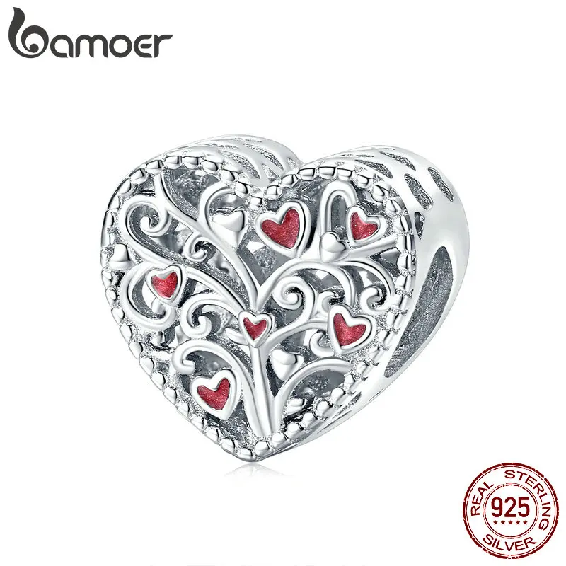 Подлинное искусственное серебряное красное эмалированное сердце от bamoer