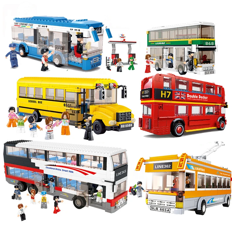 

Hot New City Town Bus StationTour School Doouble London Bus Toys Building Blocks Classic Car Bus Model Toys For Children Blocks