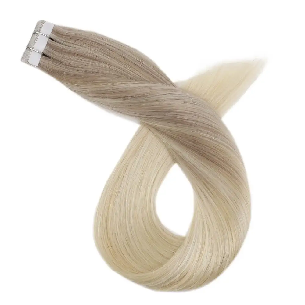 

Ugeat Tape in Human Hair Extensions Machine Remy Skin Weft Balayage Ombre Blonde Color 14-24inch Glue in Real Hair Tape ins