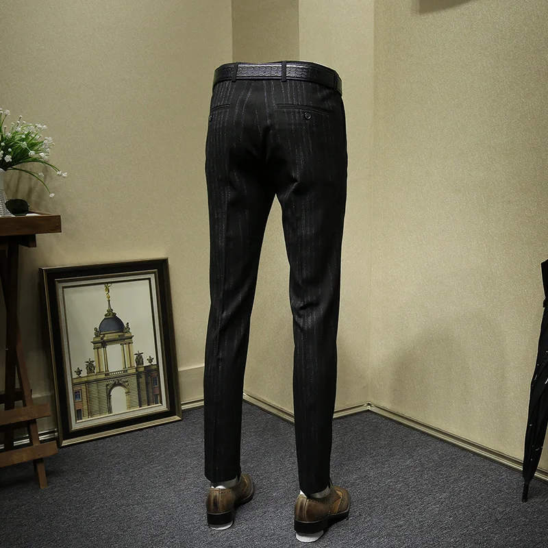 mens dress pants black stripe slim fit suit pants formal pant for business man fashion wedding groom long trousers plus size 36