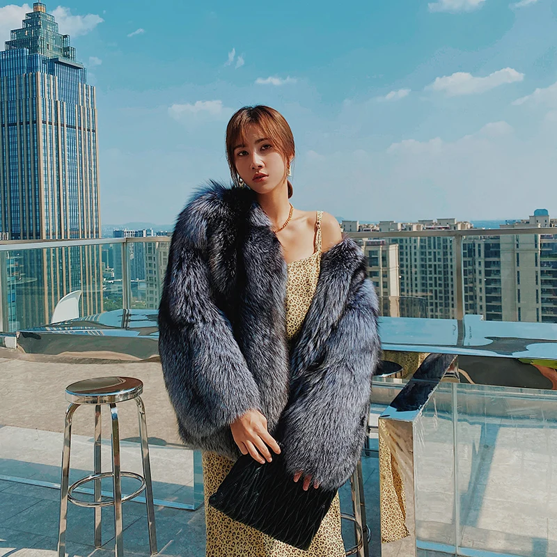 2022 Winter Fashion Whole Skin Real Silver Fox Fur Jackets Women Natural Fox Fur Coat Trendy Female Luxury Fur Coats Outfit New