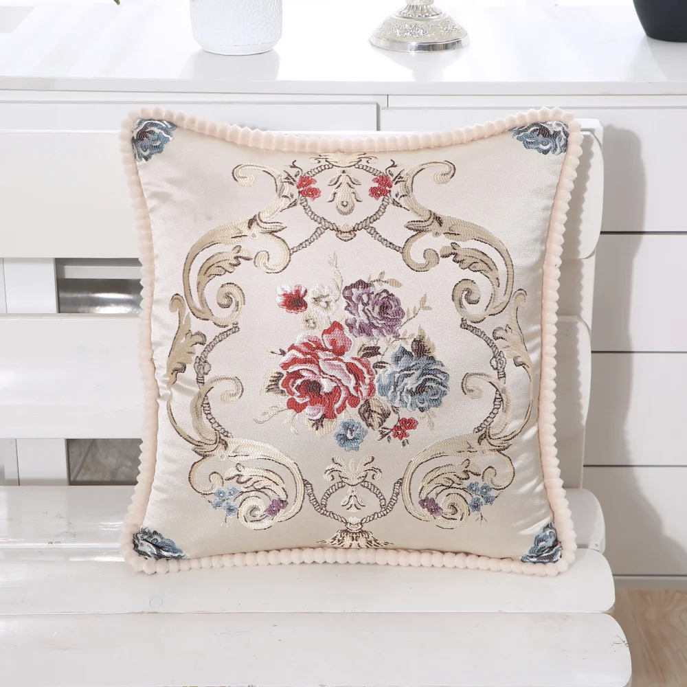 B-3 Shabby Chic Floral Cushion Cover 19x19inch European Vintage Jacquard Pillow Case Soft Home Decorative Pillow Cover 48x48cmIvory - Color: B-3