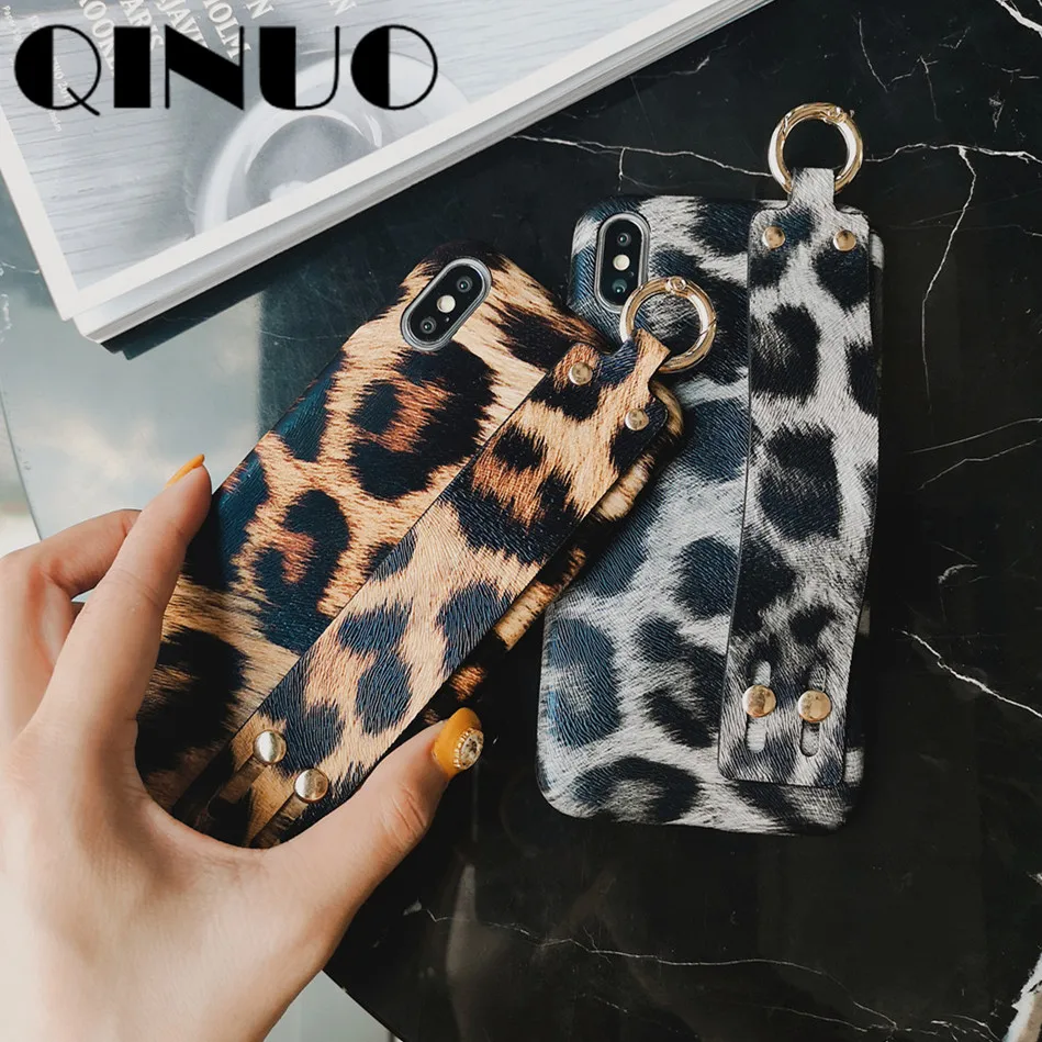 QINUO браслет кожаный леопардовый чехол для iPhone 6 6S 8 7 Plus X XS Max XR Мягкий ТПУ модный