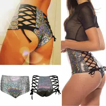 Летние женские сексуальные трусы повседневные пляжный с завышенной талией шорты модные брюки купальник облегающий Бикини Низ сверкающие трусы