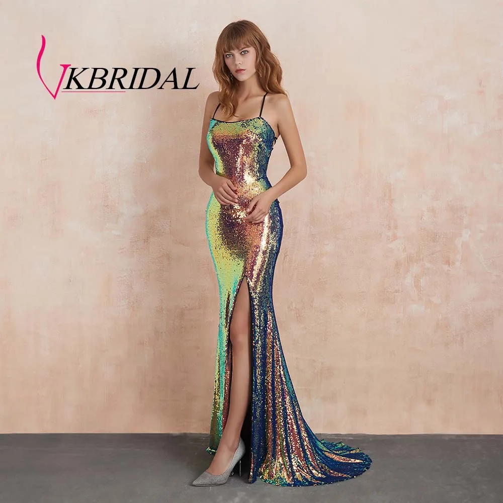 VKBRIDAL пикантные туфли со сверкающими блестками для выпускного вечера платья с лямкой через шею для Русалка официальная вечеринка, с низким вырезом на спине и ремешками - Цвет: picture color