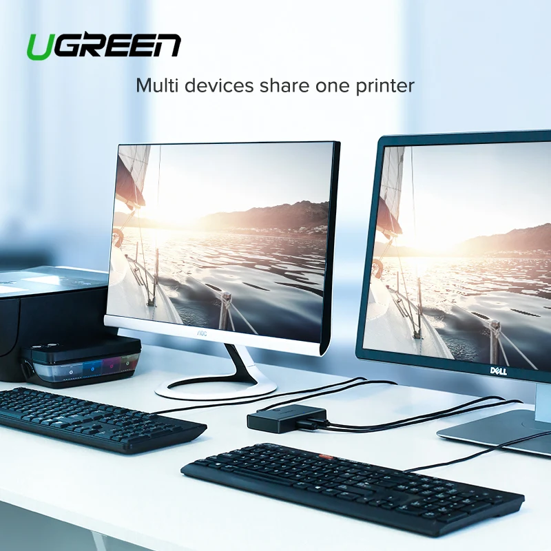 Скидка Универсальный kvm переключатель для принтера Ugreen, 4 2 шт., 1 устройство, font b usb b font коммутатор с font b usb b font кабелем для Windows Mac OS, сканер для принтера, KVM