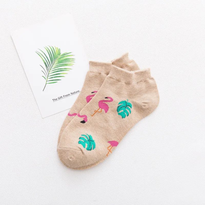 Beige Flamingo Для женщин милые животные фрукты Носки унисекс веселое Harajuku летний Фламинго С голубикой с эффектом orange банановых листьев с рисунком ботильоны Носки - Цвет: Beige Flamingo