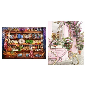 

2 sert 5D Square Diamond Painting Cross Stitch Crafts - "Bicycle Flower pattern" & "Kitchen cabinet pattern"