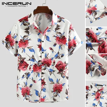 

2020 Summer Men Hawaiian Shirts Short Sleeve Flower Pattern Printed Shirt Casual Beach Blouse Turn Down Collar Buttons Tops 5XL7