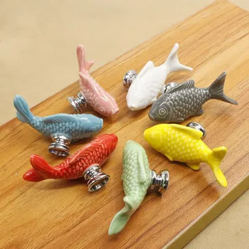 

ceramics Drawer Knobs Creative fish Shape Cabinet Pulls handle Children's room Colorful Furniture decoration Hardware
