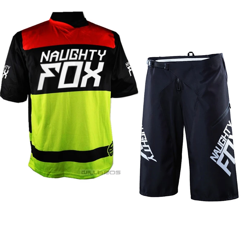 NAUGHTY Fox, новинка, Dirt Bike Jersey, наборы, летние, мужские, для мотокросса, комбо, для горного велосипеда, для бездорожья, DH, велосипедный костюм, шорты - Цвет: green red