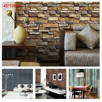 

3D PVC Self-adhesive Wood Grain Wall Stickers Paper Brick Stone wallpaper Rustic Effect Home Decor Sticker Room