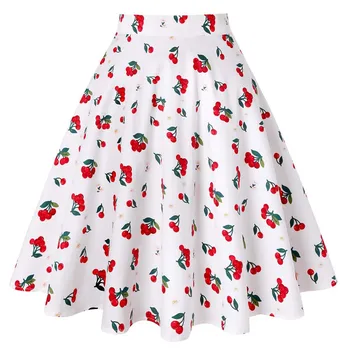 

New Summer Femme Vintage Skater Skirt Plus Size Floral Sunflower Printed Swing Zipper Midi Women Pleated Retro Skirt for Party