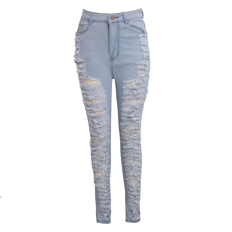 Сексуальные женские летние джинсы с высокой талией, рваные джинсы с потертостями, крутые джинсовые штаны с кисточками - Цвет: blue