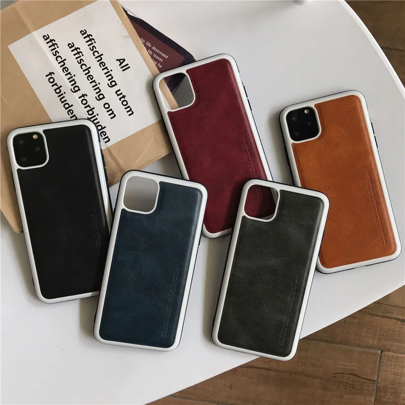 Vintage Shockproof Leather phone case for iphone 11 pro max Premium Soft TPU Bumper Hybrid Cover For xs xr 6 7 8 plus |